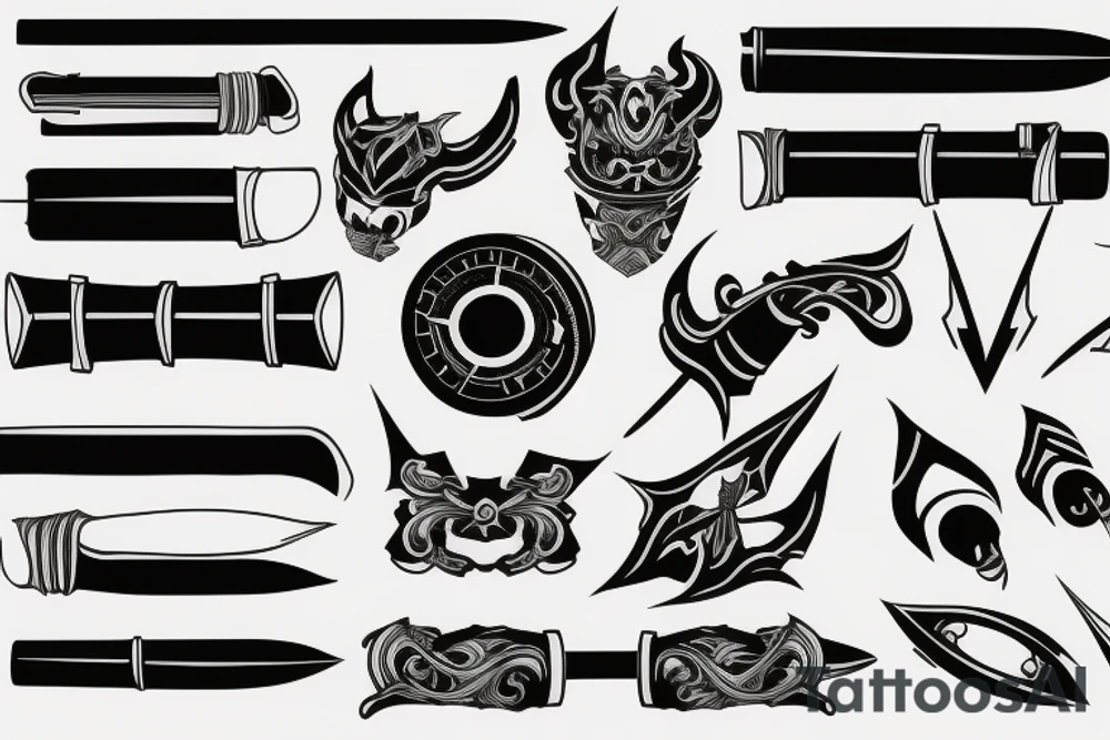 katana blade handle symmetrical tattoo idea