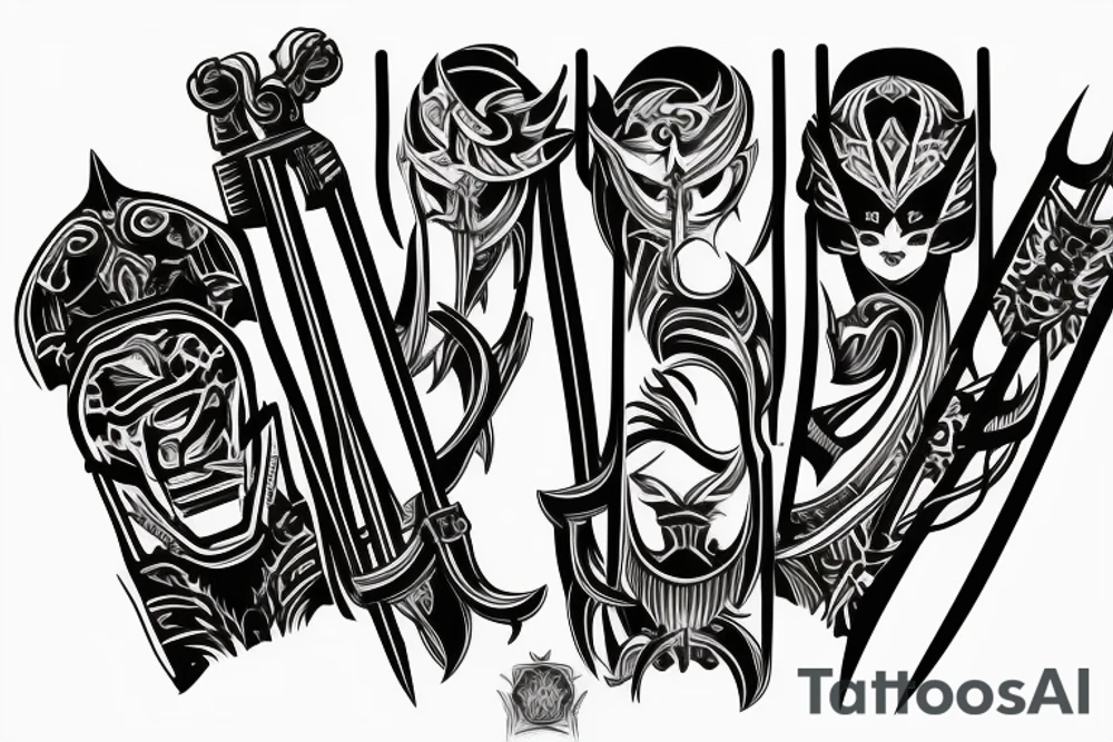 katana blade handle symmetrical tattoo idea