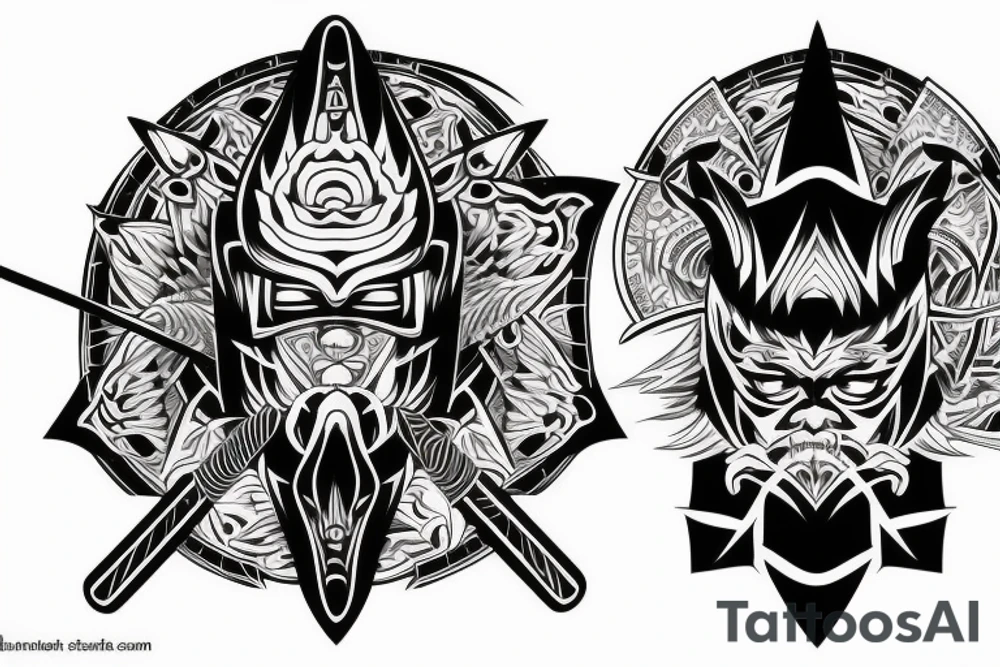 katana blade handle symmetrical tattoo idea