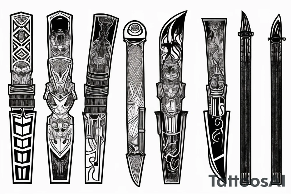 katana blade handle symmetrical tattoo idea