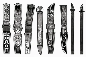 katana blade handle symmetrical tattoo idea