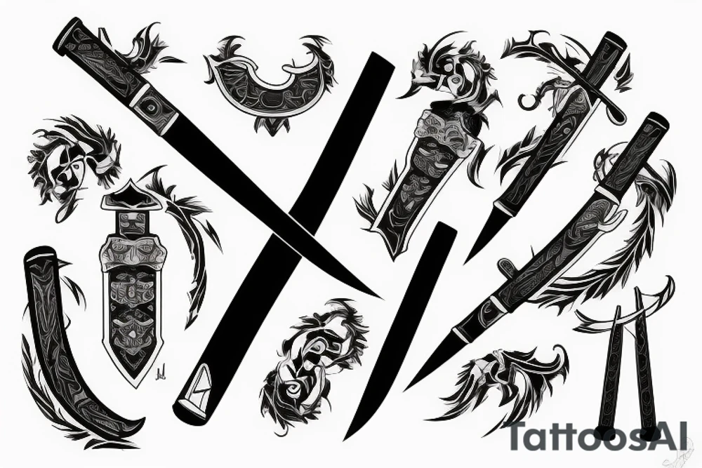 katana blade handle symmetrical tattoo idea