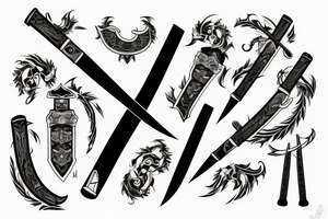 katana blade handle symmetrical tattoo idea