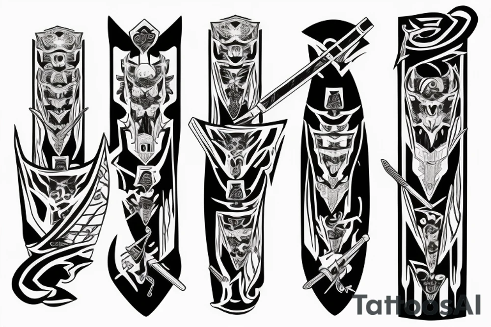 katana blade handle symmetrical tattoo idea