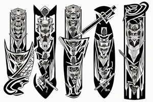 katana blade handle symmetrical tattoo idea