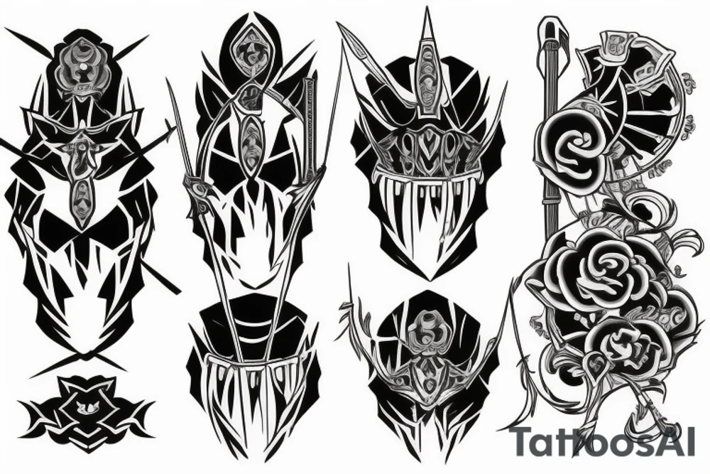 katana blade handle symmetrical tattoo idea