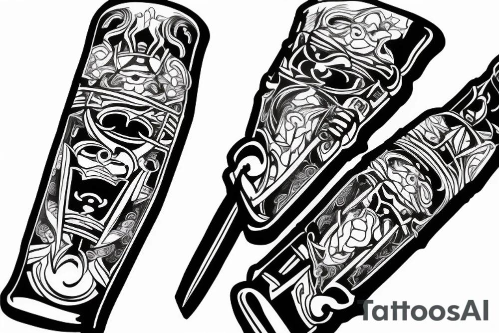 katana blade handle symmetrical tattoo idea