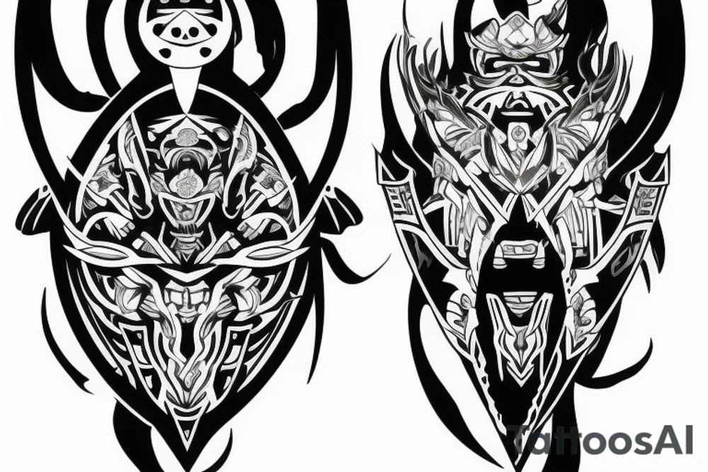 katana blade handle symmetrical tattoo idea