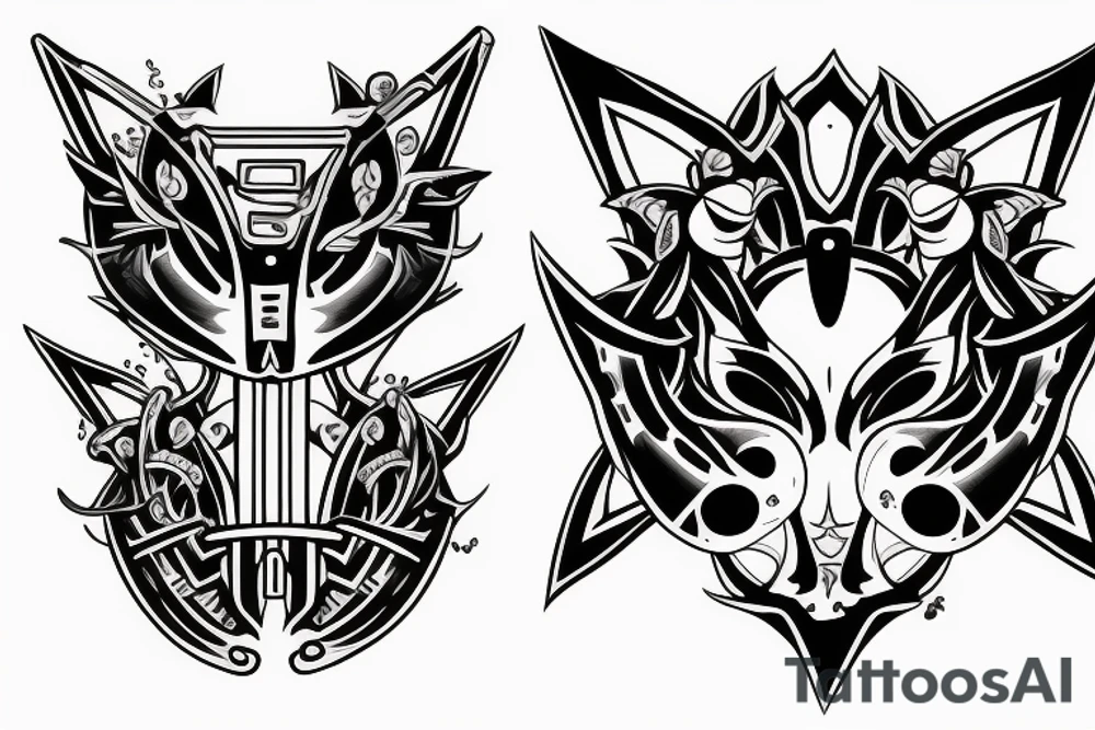 katana blade handle symmetrical tattoo idea