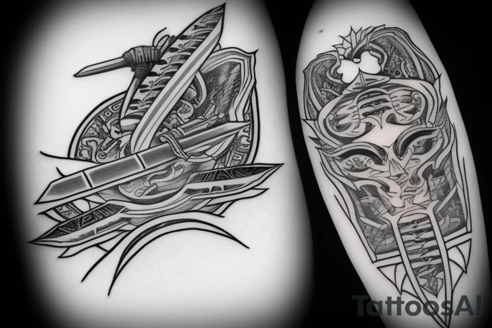 katana blade handle symmetrical tattoo idea