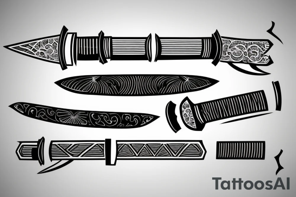 katana blade handle symmetrical tattoo idea