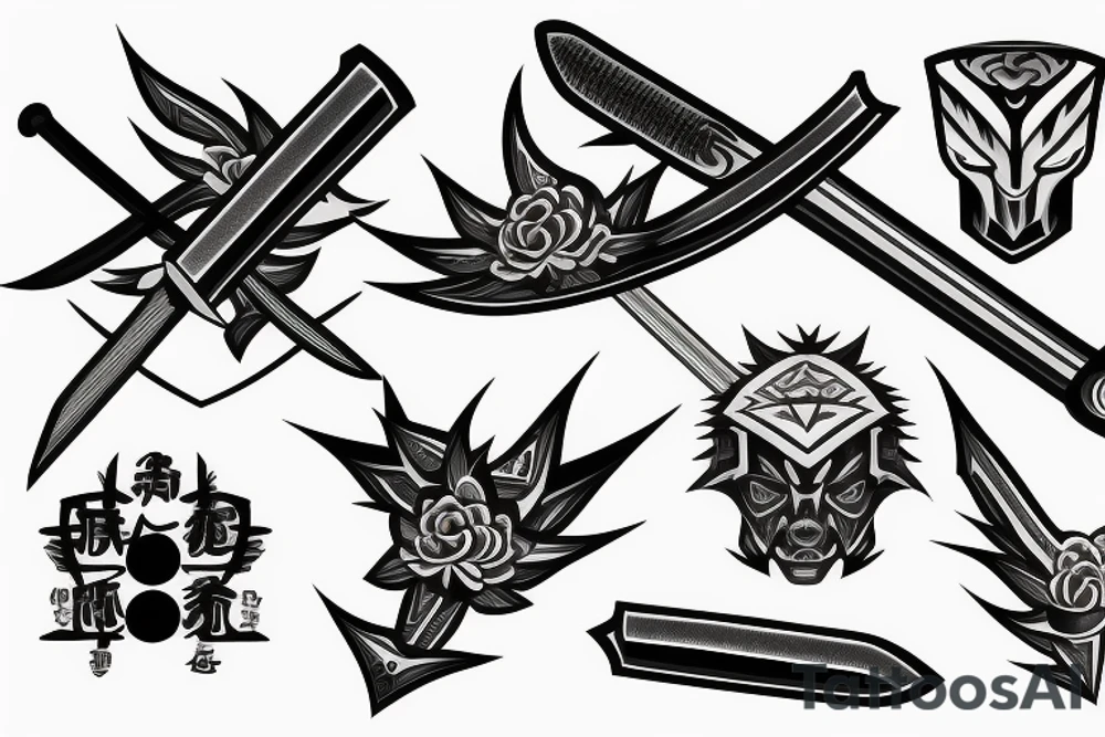 katana blade handle symmetrical tattoo idea