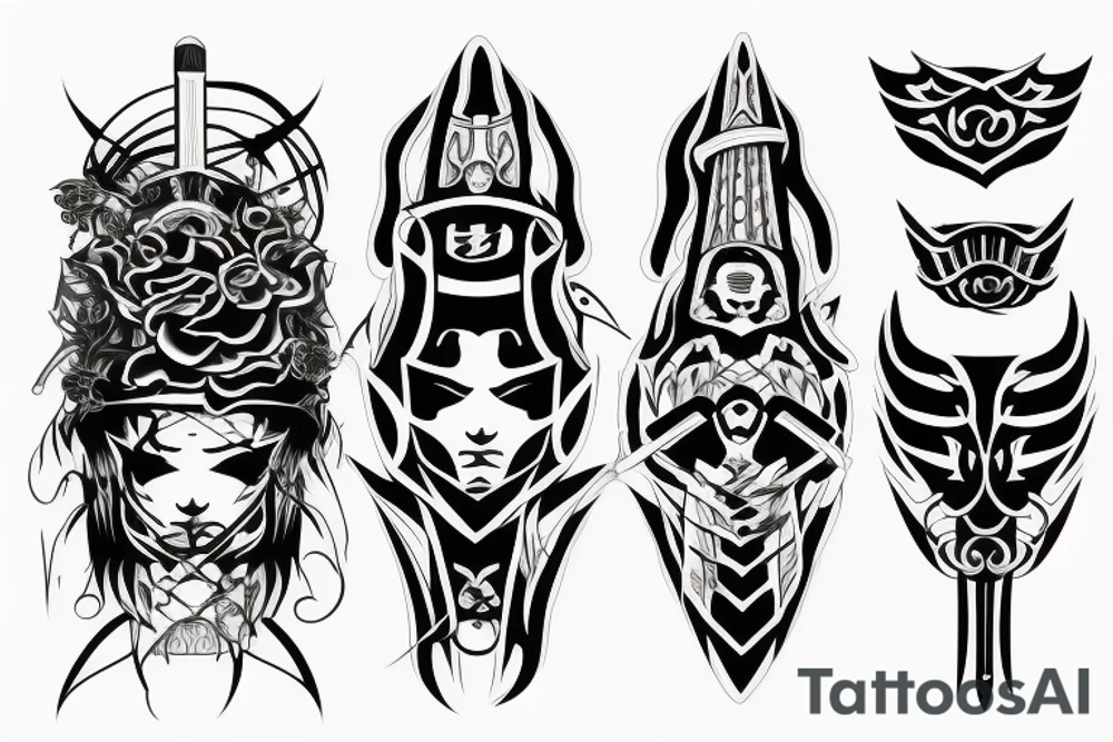 katana blade handle symmetrical tattoo idea