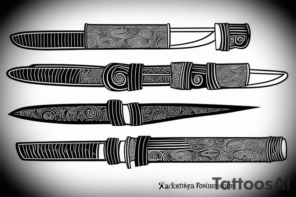 katana blade handle symmetrical tattoo idea