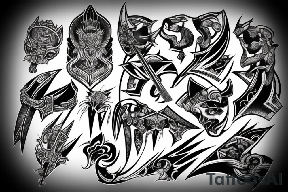 katana blade handle symmetrical tattoo idea