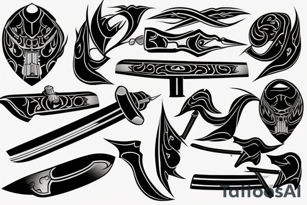 katana blade handle symmetrical tattoo idea