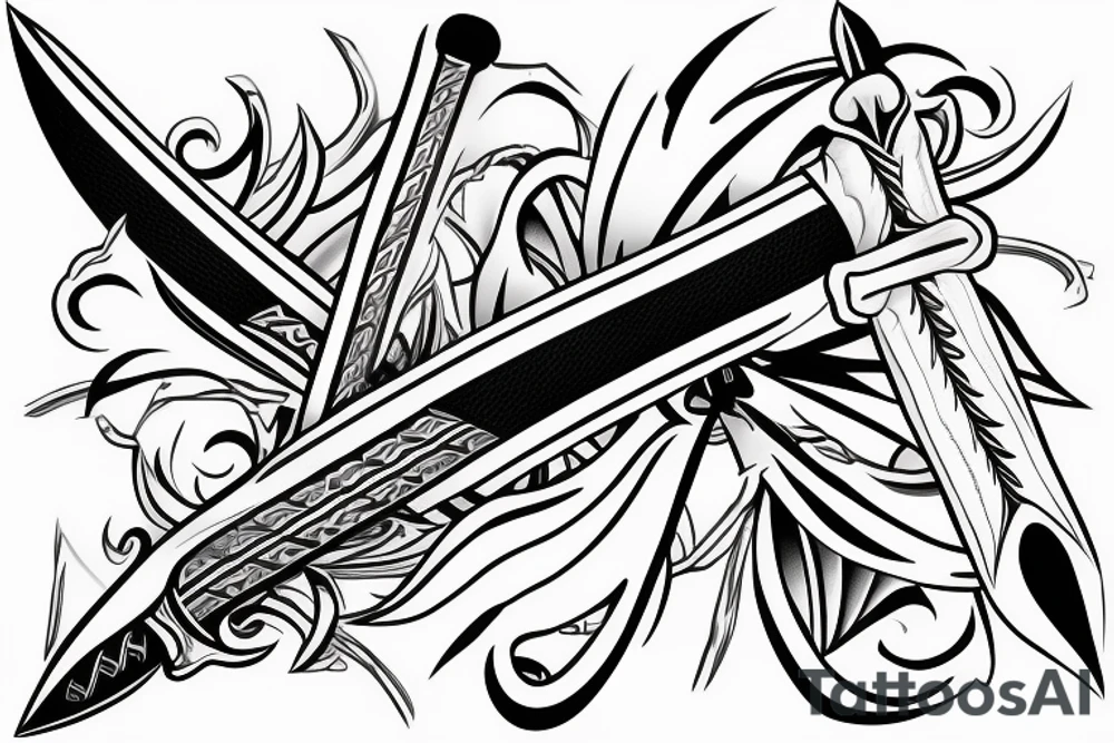 katana blade handle symmetrical tattoo idea
