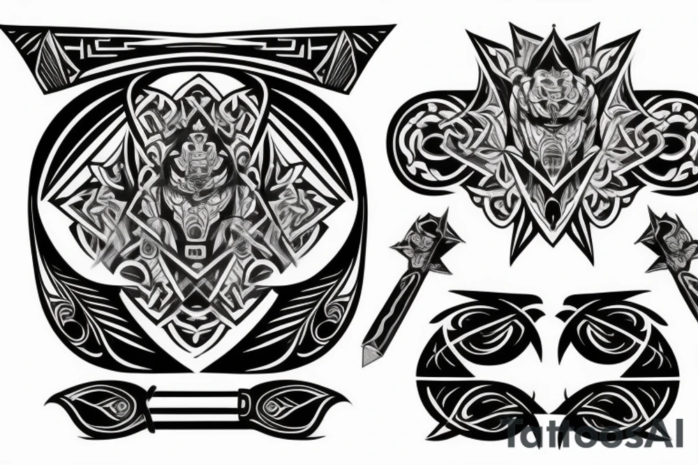 katana blade handle symmetrical tattoo idea