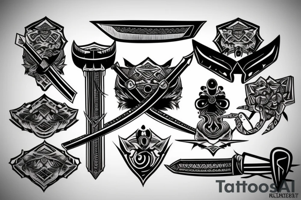 katana blade handle symmetrical tattoo idea