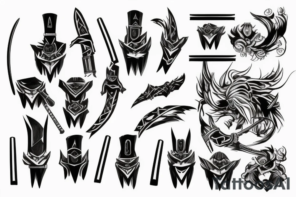 katana blade handle symmetrical tattoo idea