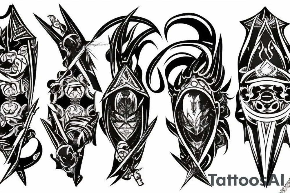katana blade handle symmetrical tattoo idea