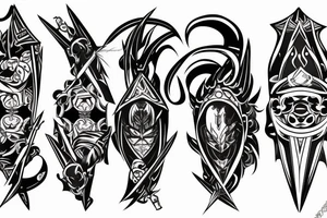katana blade handle symmetrical tattoo idea