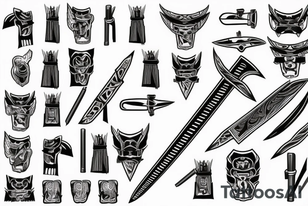 katana blade handle symmetrical tattoo idea