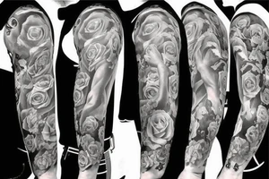 God and his angel and some roses full sleeve tattoo idea