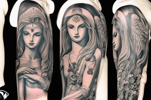 God and his angel full sleeve tattoo idea
