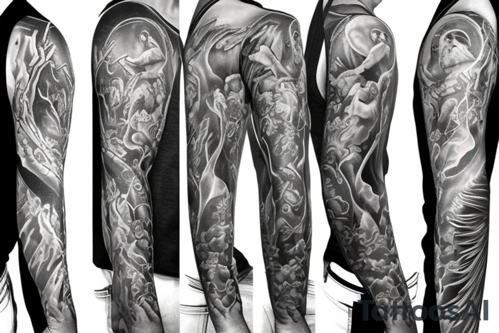 God and his angel full sleeve tattoo idea