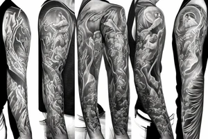 God and his angel full sleeve tattoo idea