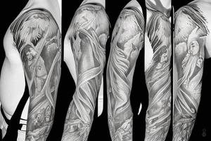 God and his angel full sleeve tattoo idea