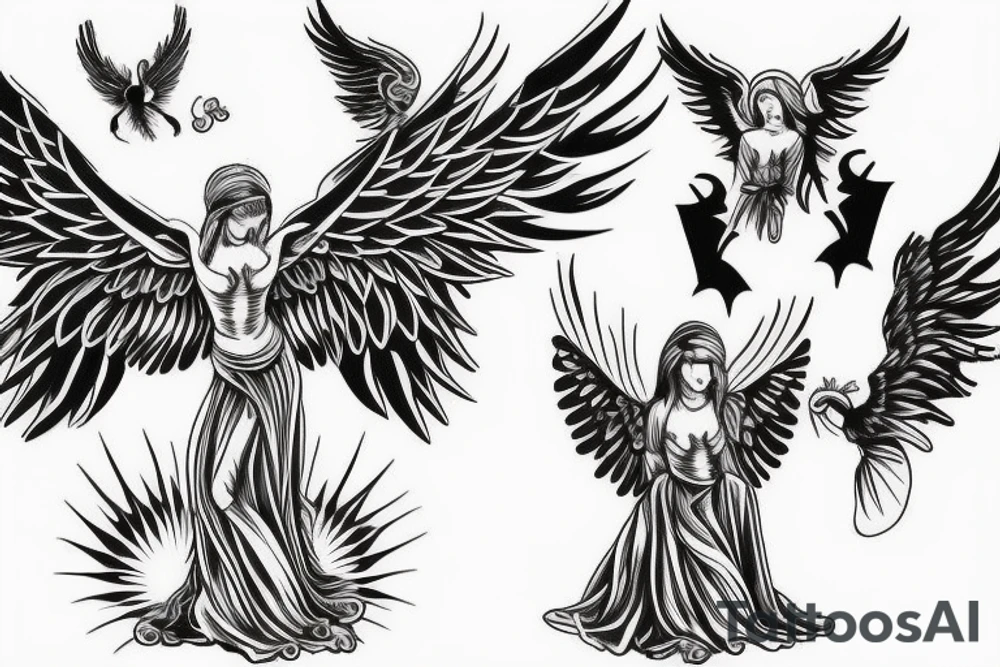 God and his angel with wings full sleeve tattoo idea