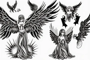 God and his angel with wings full sleeve tattoo idea