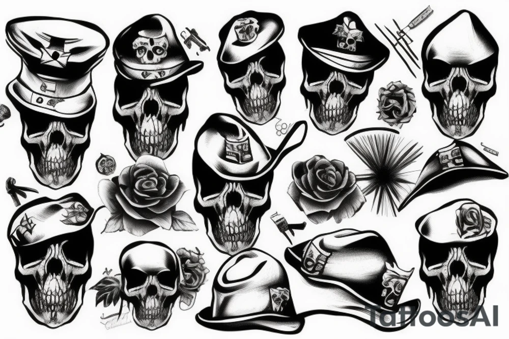 army skull with hat tattoo idea