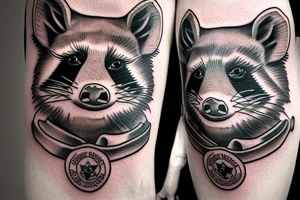 Cowboy raccoon riding a pig tattoo idea