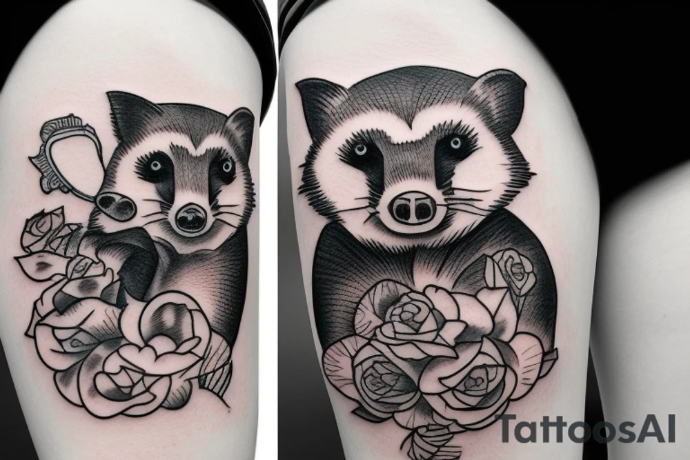 Cowboy raccoon riding a pig tattoo idea