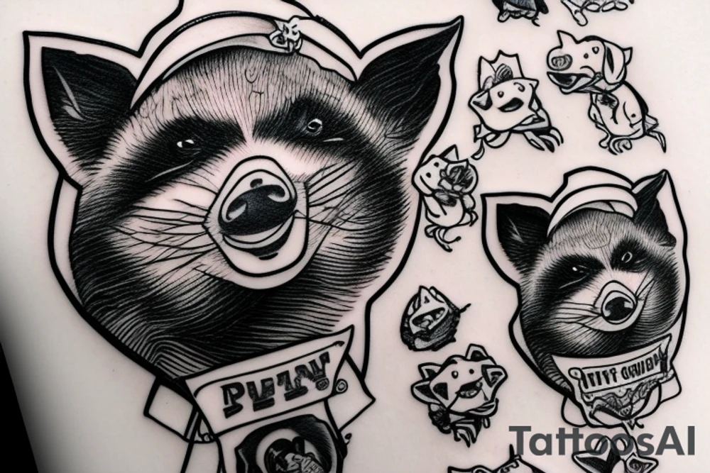 Cowboy raccoon riding a pig tattoo idea