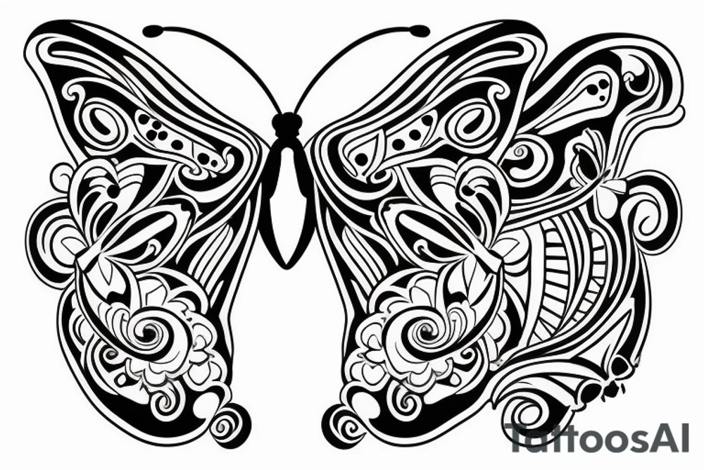 butterfly symmetrical girl tattoo idea