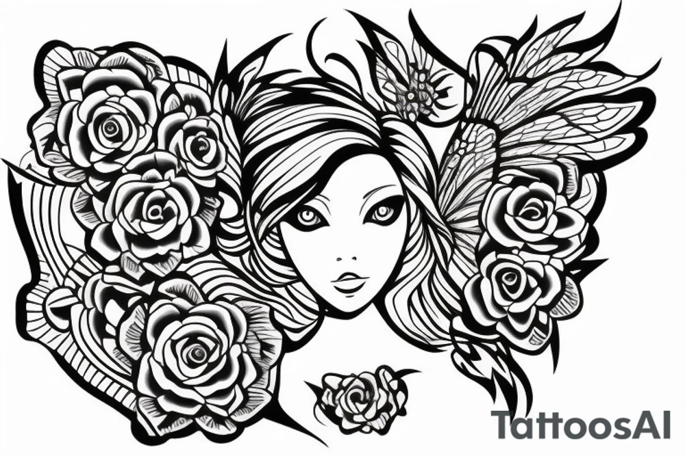 butterfly symmetrical girl tattoo idea