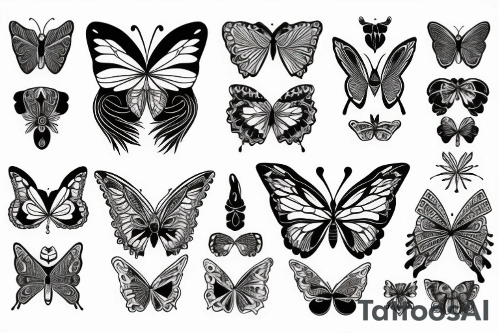 butterfly symmetrical girl tattoo idea
