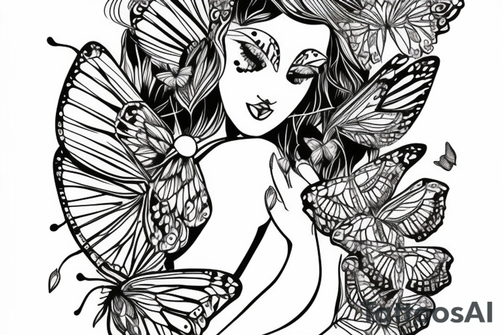 butterfly symmetrical girl tattoo idea