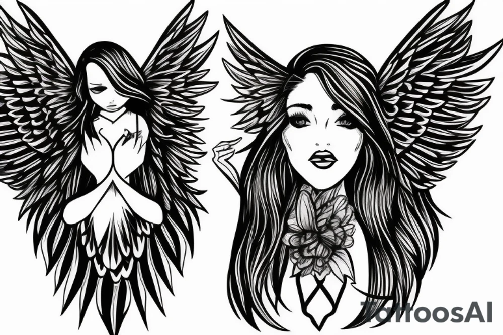 wings symmetrical girl tattoo idea