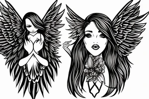 wings symmetrical girl tattoo idea