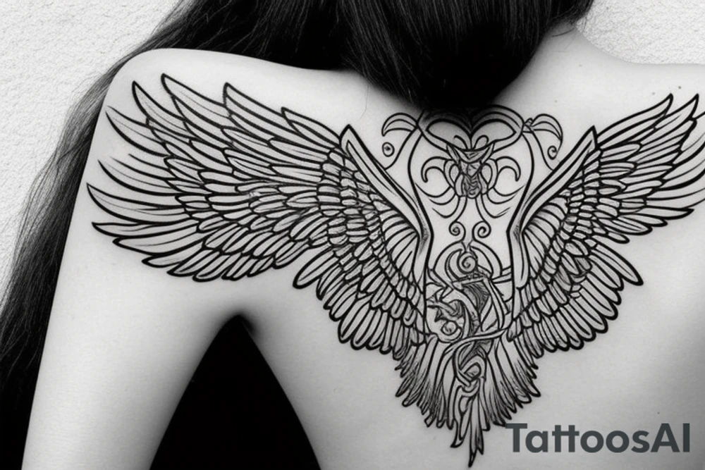 wings symmetrical girl tattoo idea