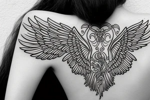 wings symmetrical girl tattoo idea