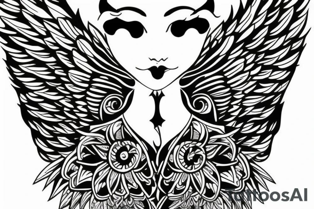 wings symmetrical girl tattoo idea