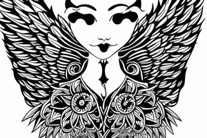 wings symmetrical girl tattoo idea