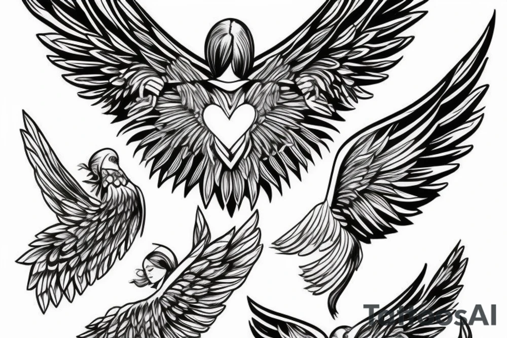 wings symmetrical girl tattoo idea