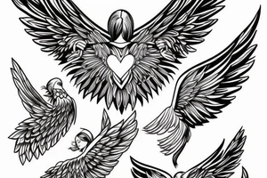 wings symmetrical girl tattoo idea